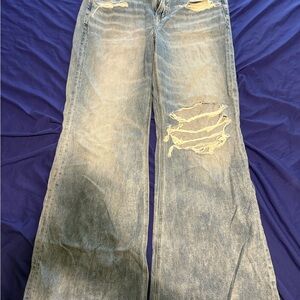 American Eagle Outfitters Light Blue Distressed Flare Jeans